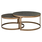 Table basse Bloomville brass shagreen incl. glass tops (Set of 2)