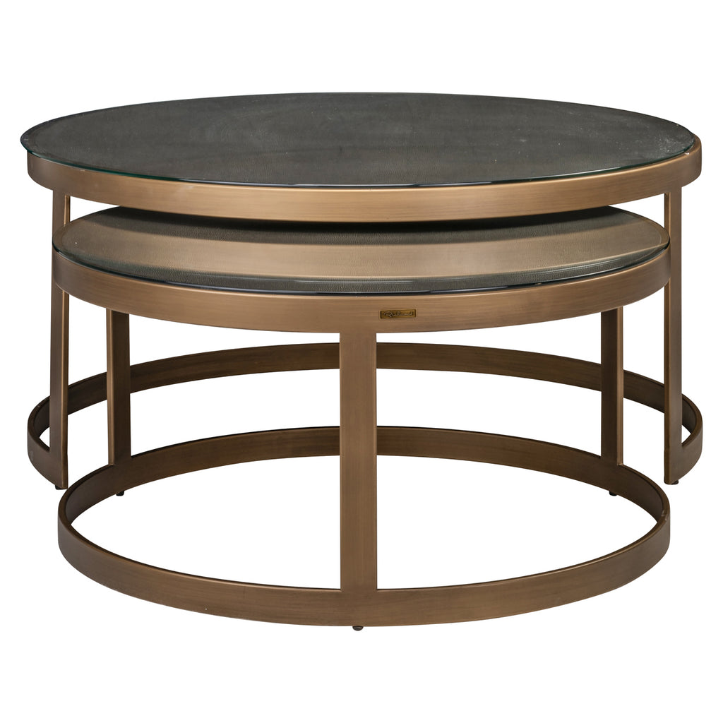 Table basse Bloomville brass shagreen incl. glass tops (Set of 2)