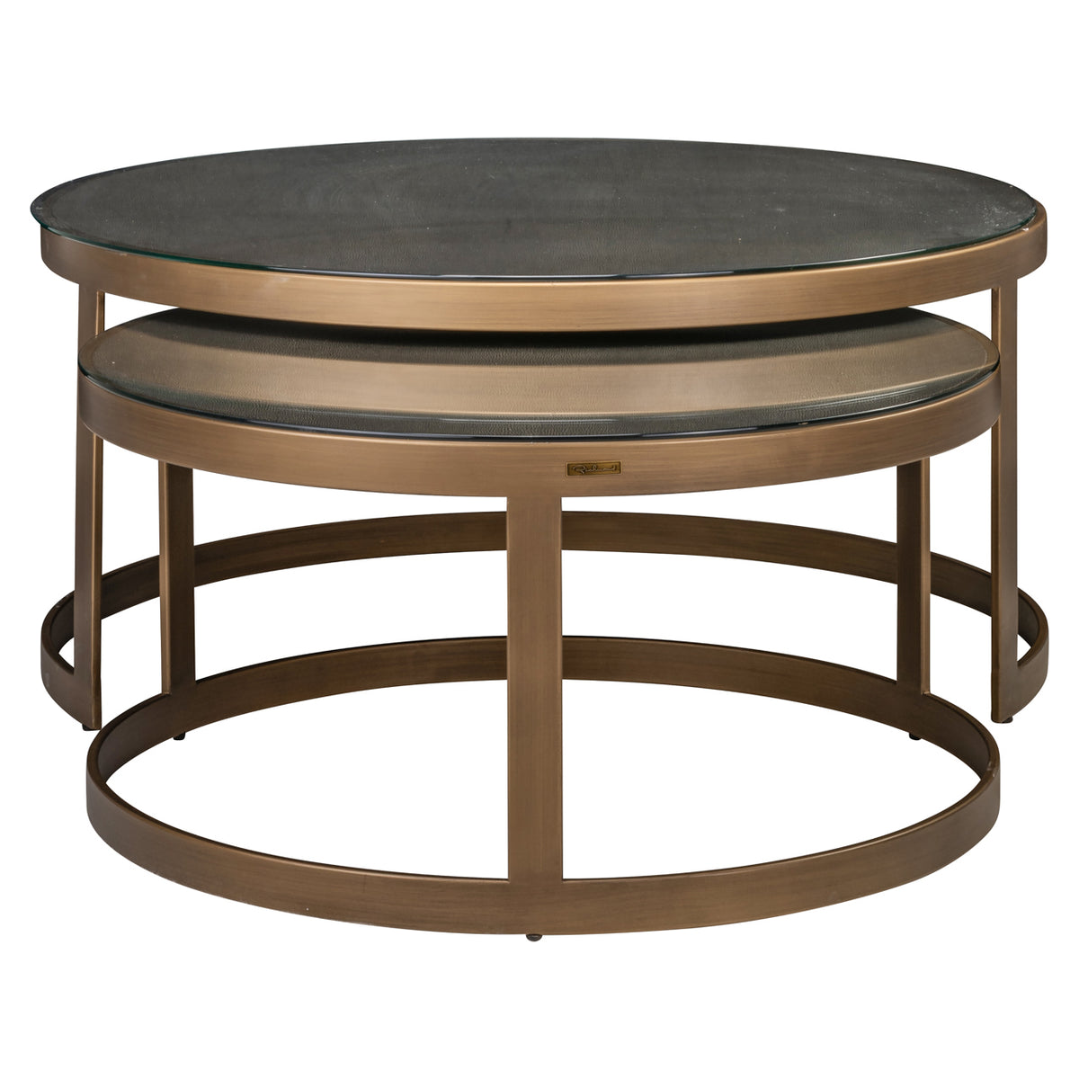 Table basse Bloomville brass shagreen incl. glass tops (Set of 2)