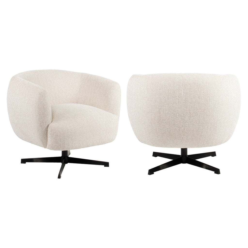 Fauteuil lounge Estelle beige blockweave swivel