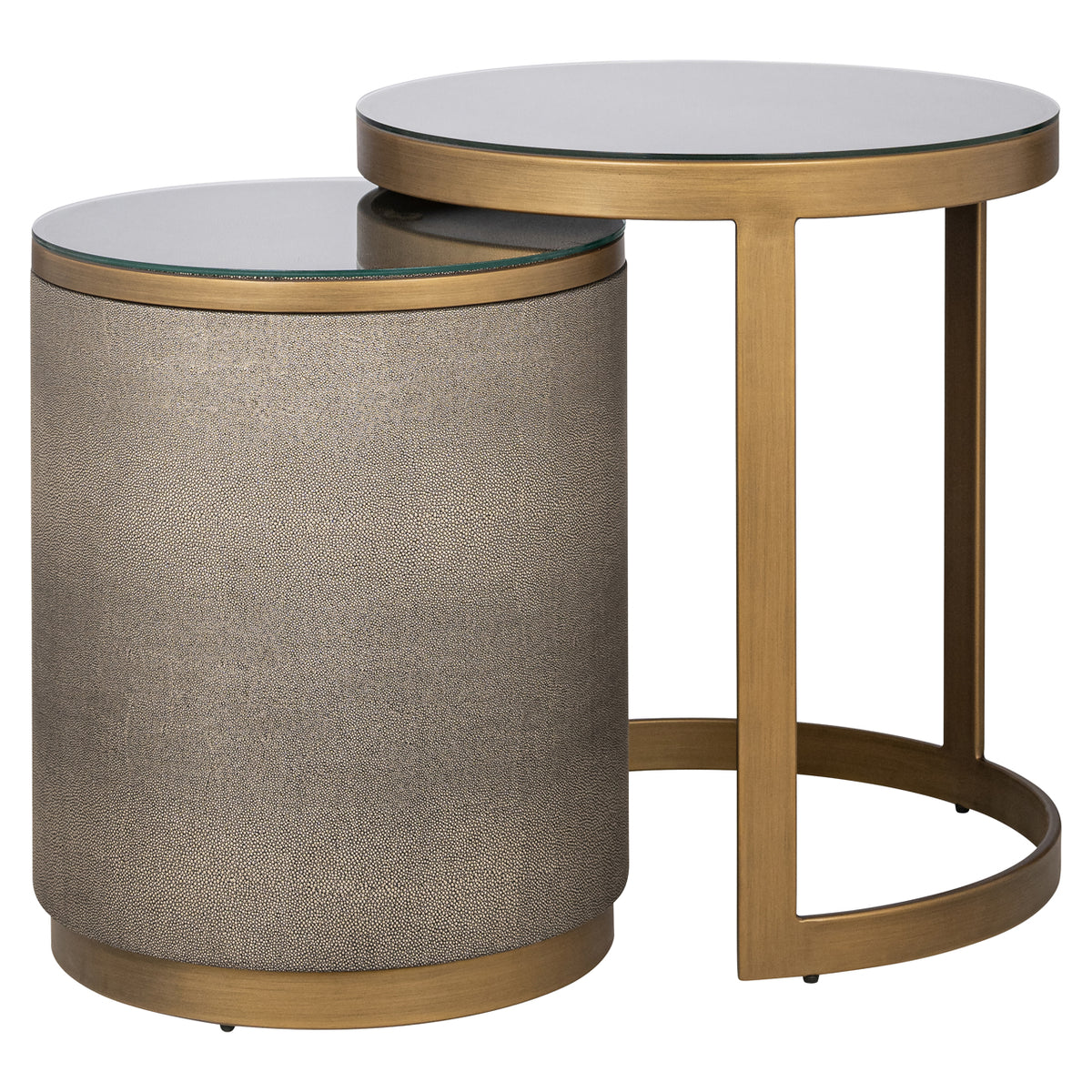 Table d'appoint Bloomville brass shagreen incl. glass (Set of 2)