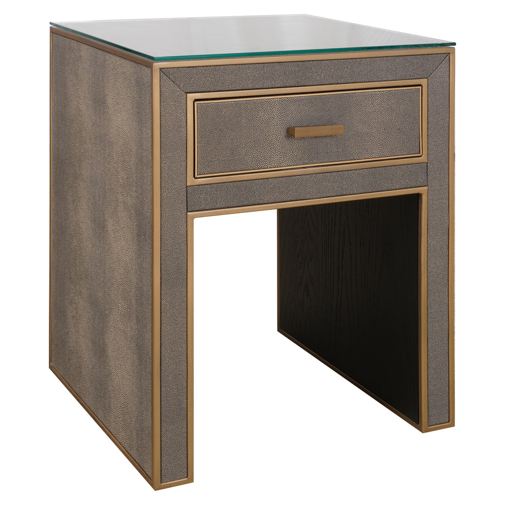 Table de chevet Bloomville brass shagreen incl. glass top