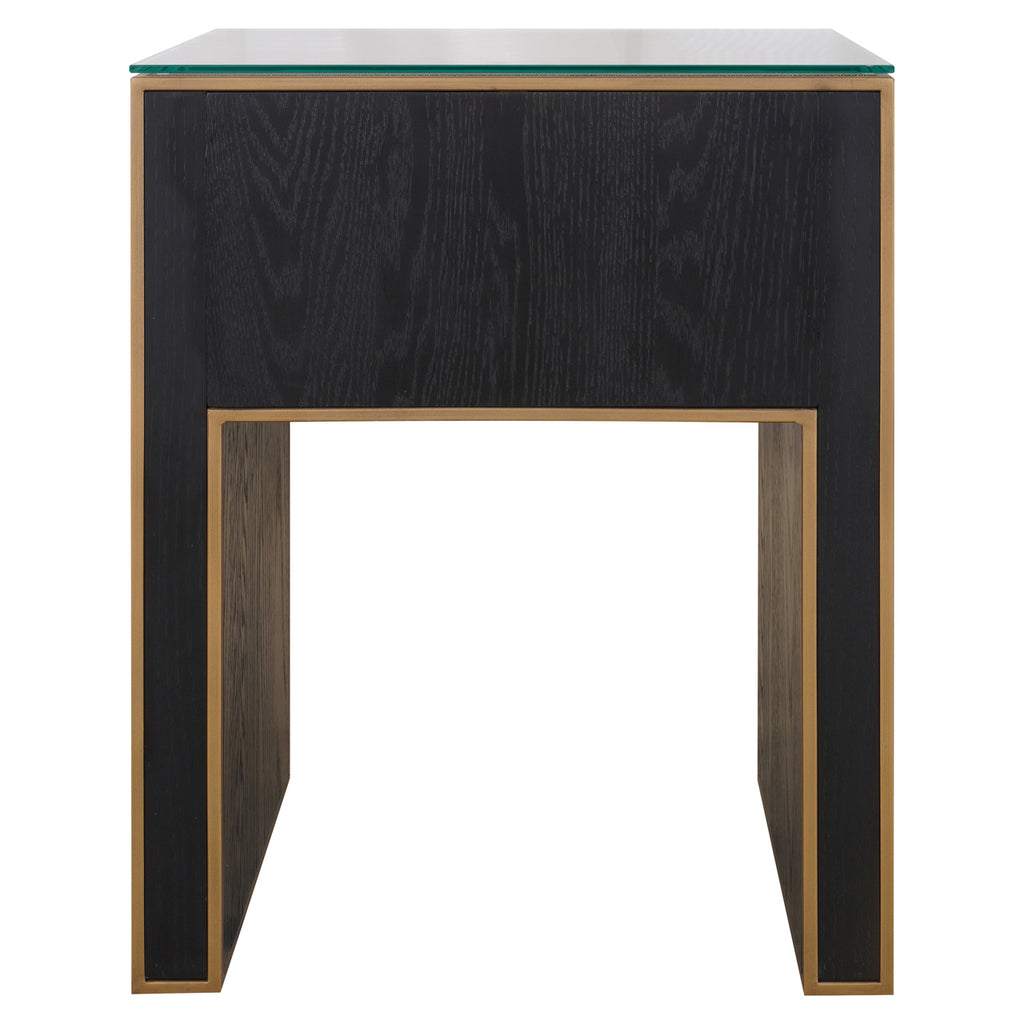Table de chevet Bloomville brass shagreen incl. glass top