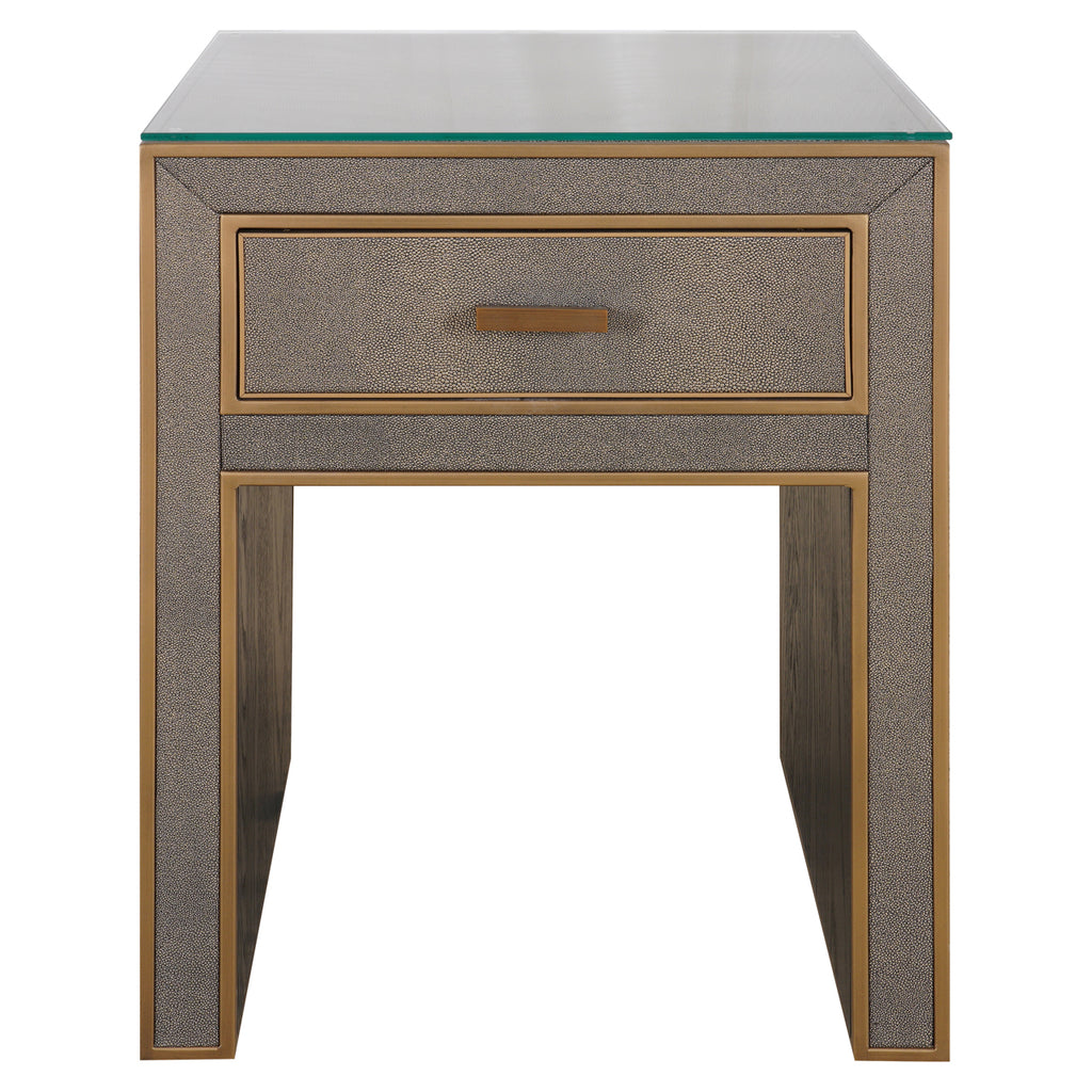 Table de chevet Bloomville brass shagreen incl. glass top