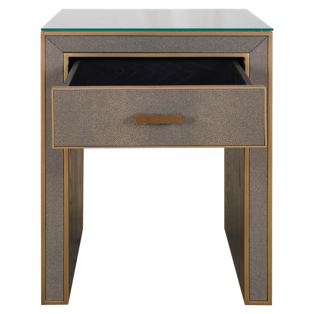 Table de chevet Bloomville brass shagreen incl. glass top