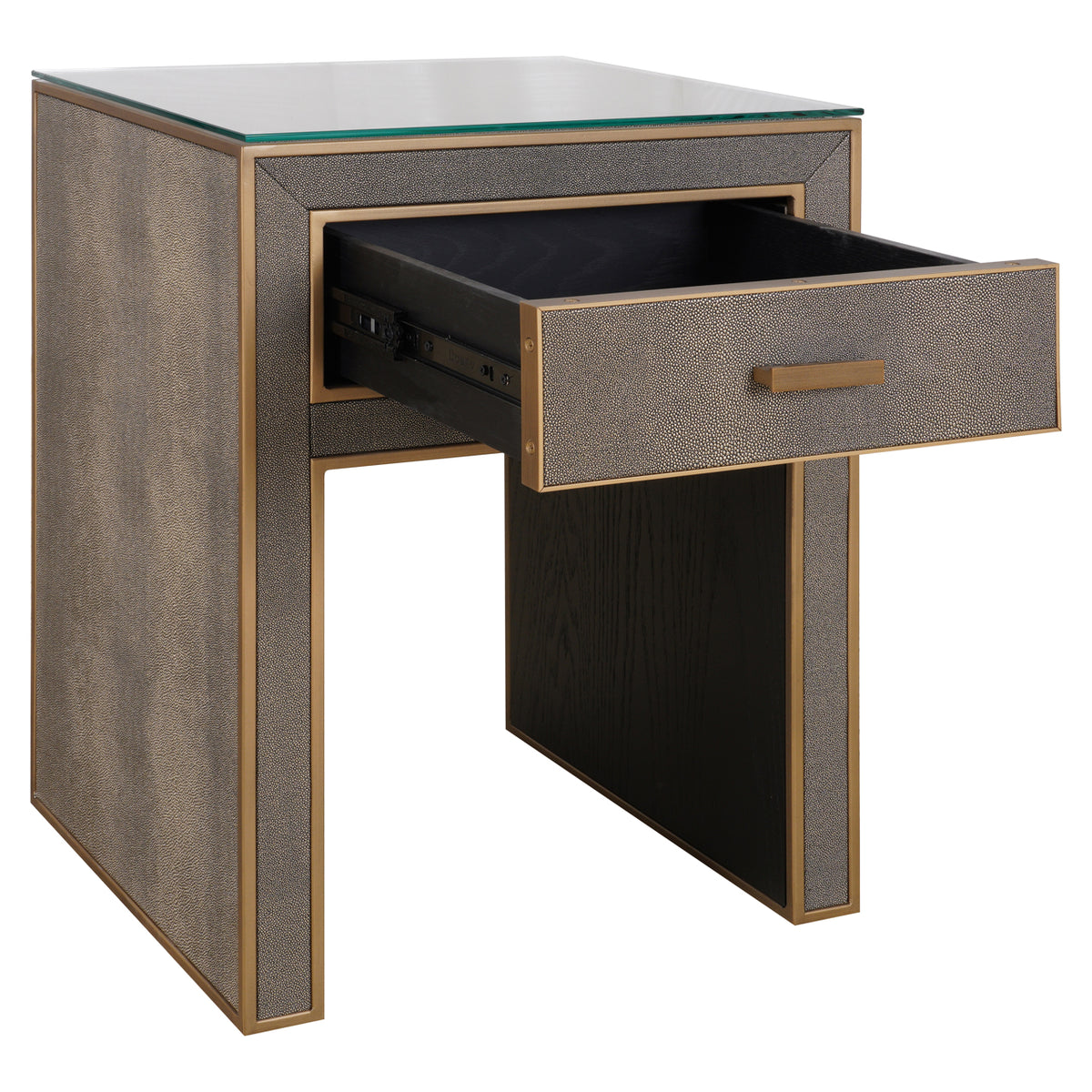 Table de chevet Bloomville brass shagreen incl. glass top