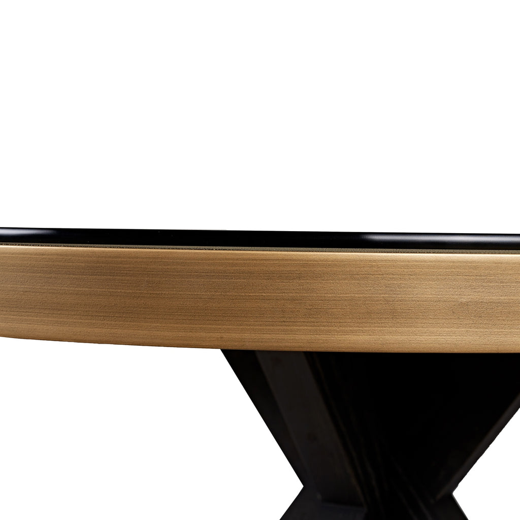 Table à manger Bloomville brass shagreen incl. glass top 140Ø