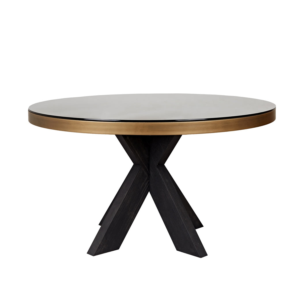 Table à manger Bloomville brass shagreen incl. glass top 140Ø