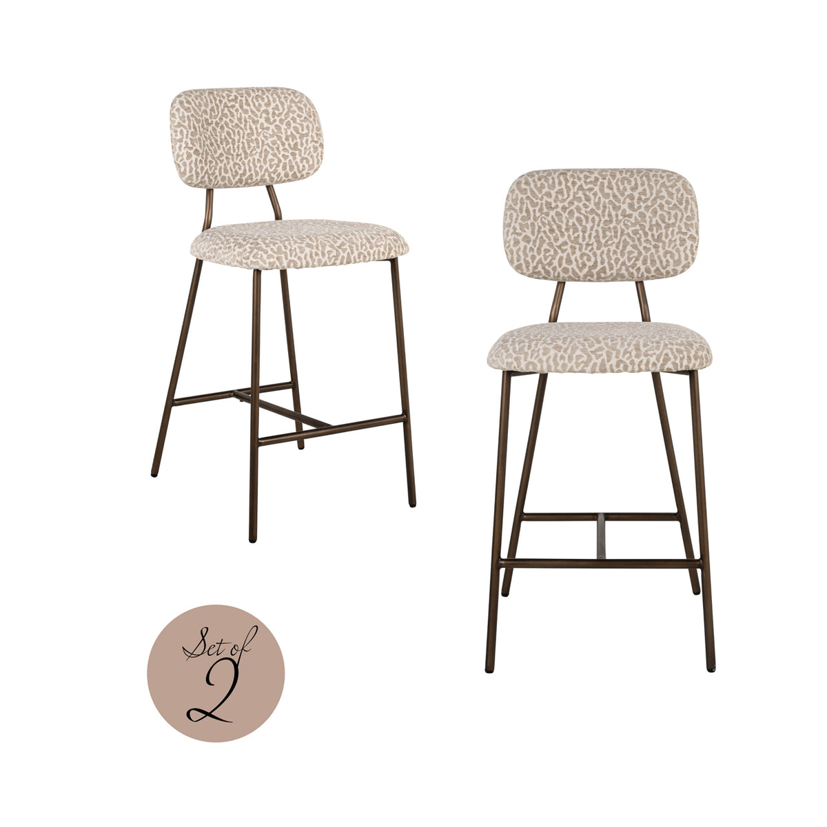 Tabouret de comptoir Xenia beige leopard fire retardant (Set of 2)