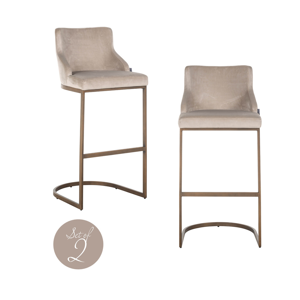 Tabouret de bar Bolton khaki velvet brushed gold fire retardant (Set of 2)
