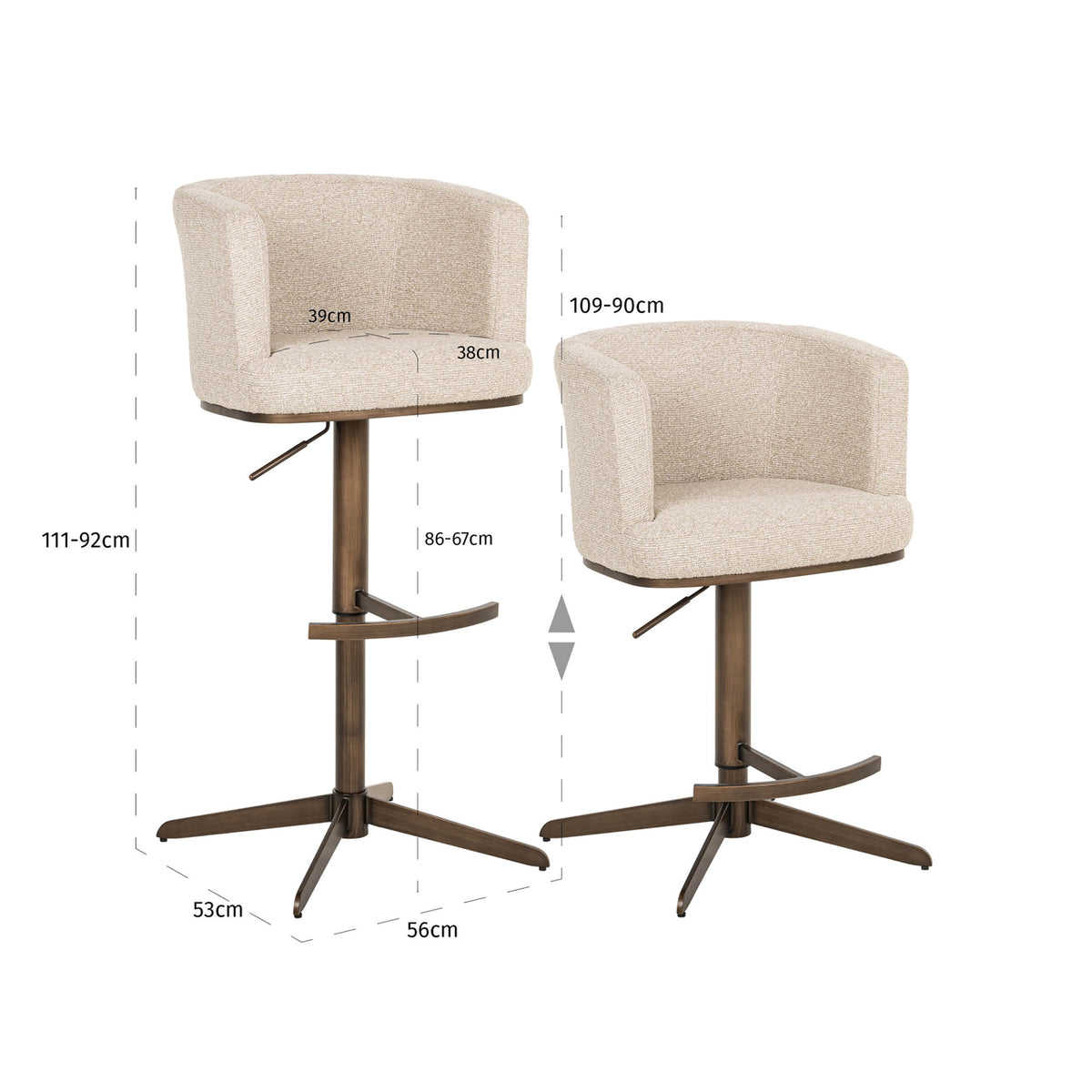 Tabouret de bar Cheyenne biscotti swivel