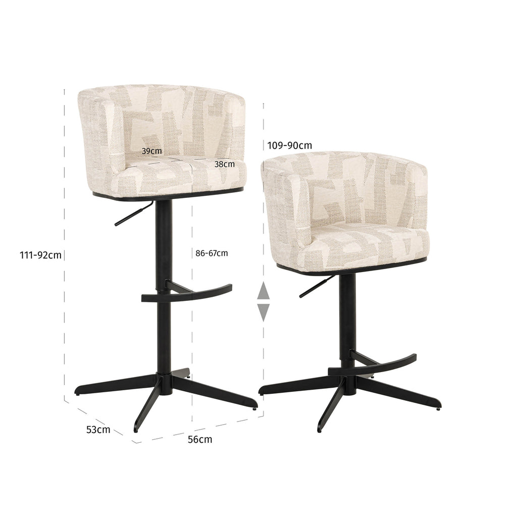 Tabouret de bar Cheyenne beige graffic swivel