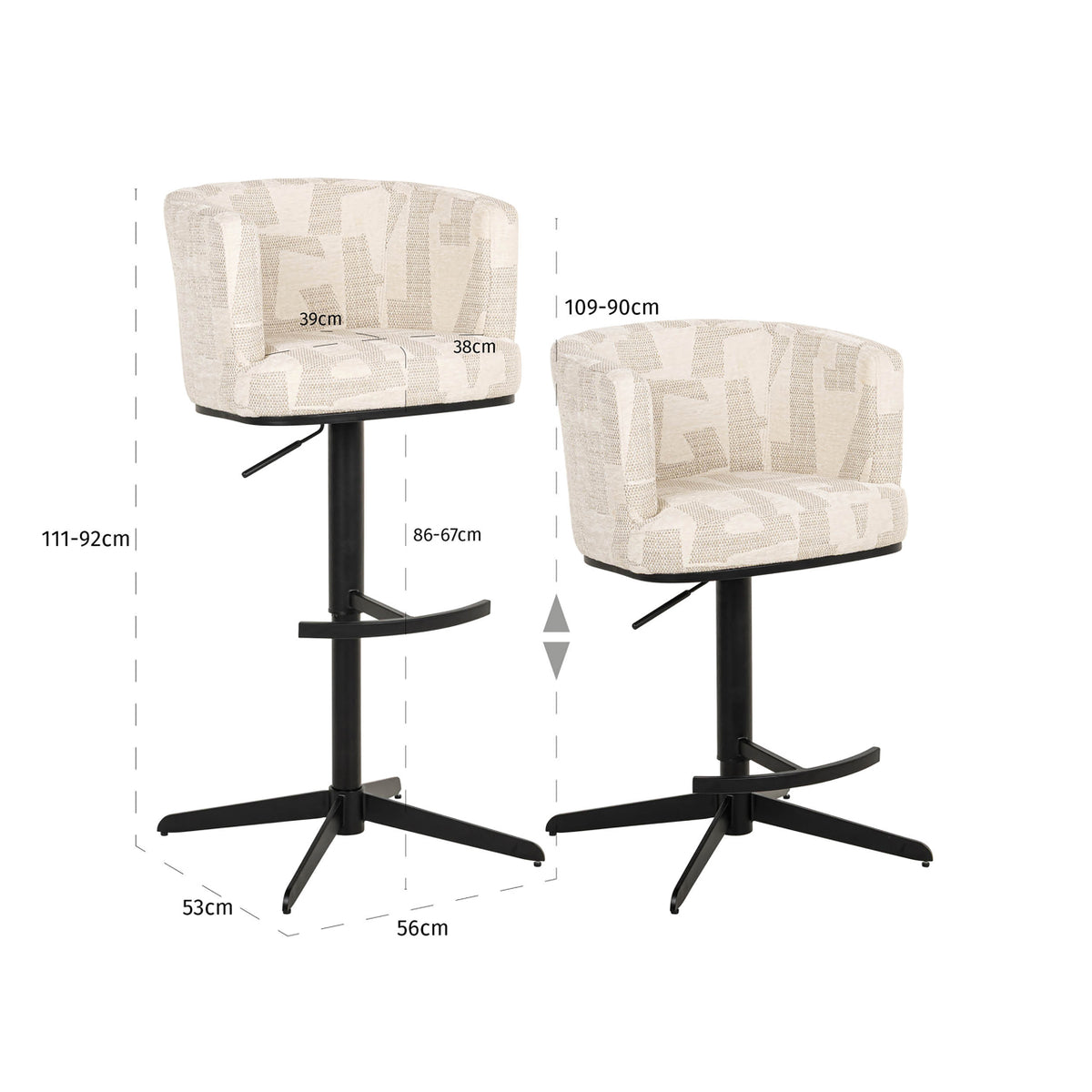 Tabouret de bar Cheyenne beige graffic swivel